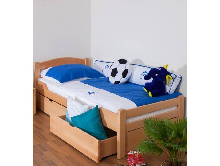 Kinderbett / Jugendbett Easy Premium Line K1/2n inkl. 2 Schubladen und 2 Abdeckblenden, 90 x 200 cm Buche Vollholz massiv Natur von easyMÖBEL