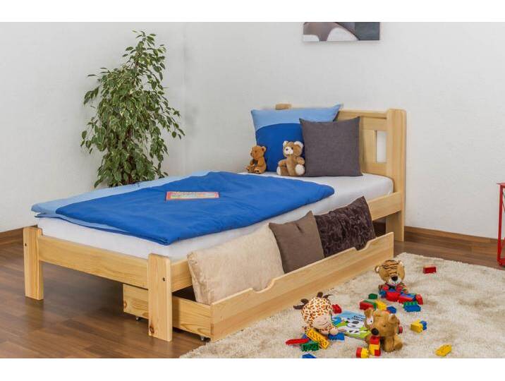 Kinderbett / Jugendbett Kiefer Vollholz massiv natur A21, inkl. Lattenrost - Abmessung 90 x 200 cm von easyMÖBEL