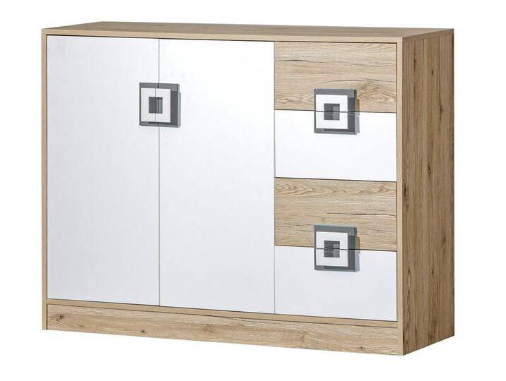 Kinderzimmer - Kommode Fabian 08, Farbe: Eiche Hellbraun / Weiß / Grau - 93 x 120 x 40 cm (H x B x T) von easyMÖBEL