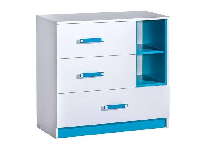 Kinderzimmer - Kommode Frank 08, Farbe: Weiß / Blau - 83 x 90 x 40 cm (H x B x T) von easyMÖBEL