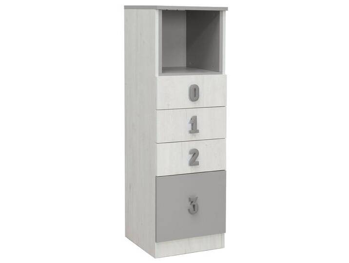 Kinderzimmer - Kommode Luis 24, Farbe: Eiche Weiß / Grau - 127 x 40 x 42 cm (H x B x T) von easyMÖBEL