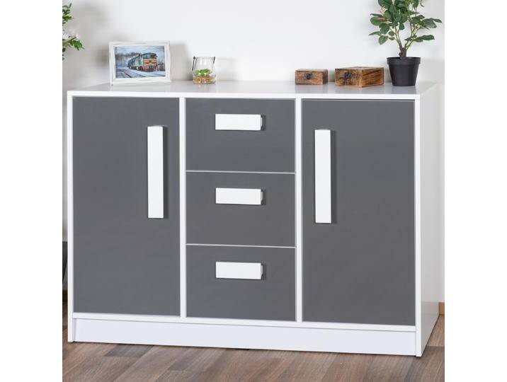 Kinderzimmer - Kommode Walter 06, Farbe: Weiß / Grau Hochglanz - 85 x 120 x 40 cm (H x B x T) von easyMÖBEL