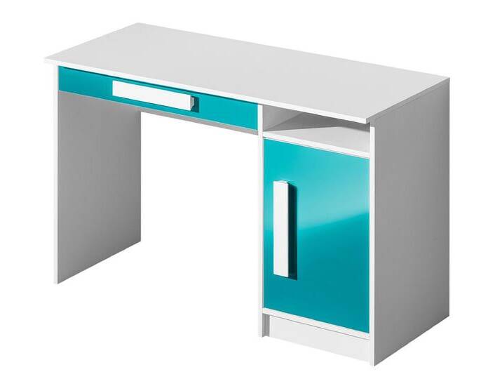 Kinderzimmer - Schreibtisch Walter 09, Farbe: Weiß / Blau Hochglanz - 80 x 120 x 50 cm (H x B x T) von easyMÖBEL