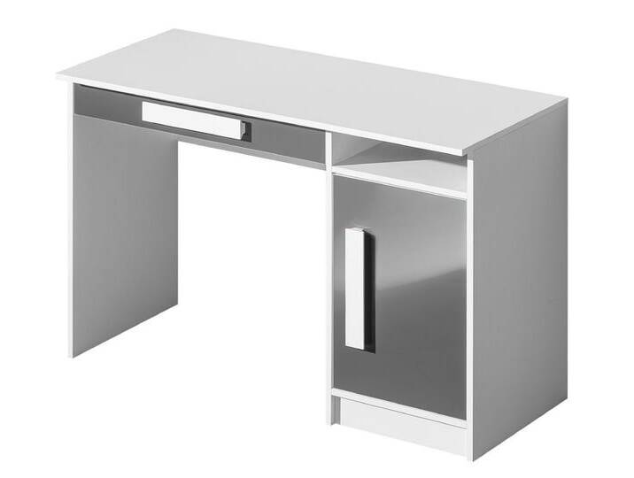Kinderzimmer - Schreibtisch Walter 09, Farbe: Weiß / Grau Hochglanz - 80 x 120 x 50 cm (H x B x T) von easyMÖBEL