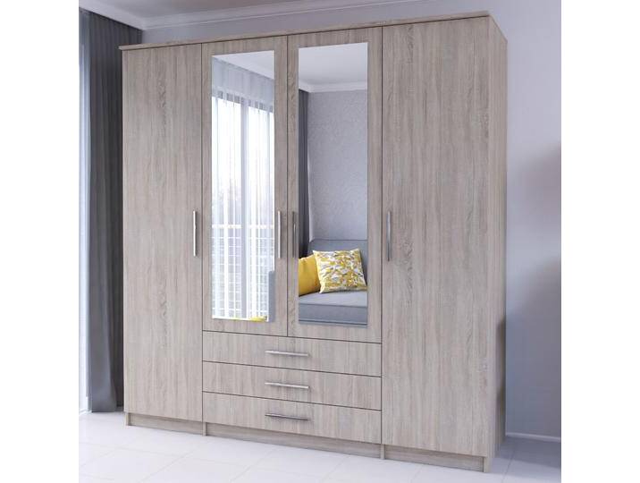 Kleiderschrank / Drehtürenschrank 2 Meter breit Kopaonik 06 Sonoma Eiche mit Spiegel 3 Schubladen 4 Türen 207 x 200 x 59 cm 6 Fächer Kleiderschrank / Drehtürenschrank 2 Meter breit Kopaonik 06 Sonoma Eiche mit Spiegel 3 Schubladen 4 Türen 207 x 200 x 59 cm 6 Fächer von easyMÖBEL