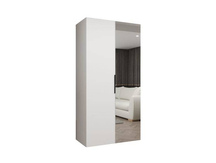 Kleiderschrank / Drehtürenschrank Korab 58, Farbe: Weiß, eine Spiegeltür, eine Kleiderstange, 1 Meter breit, Griffe: Schwarz, ein Fach, Soft-Close Kleiderschrank / Drehtürenschrank Korab 58, Farbe: Weiß, eine Spiegeltür, eine Kleiderstange, 1 Meter breit, Griffe: Schwarz, ein Fach, Soft-Close von easyMÖBEL