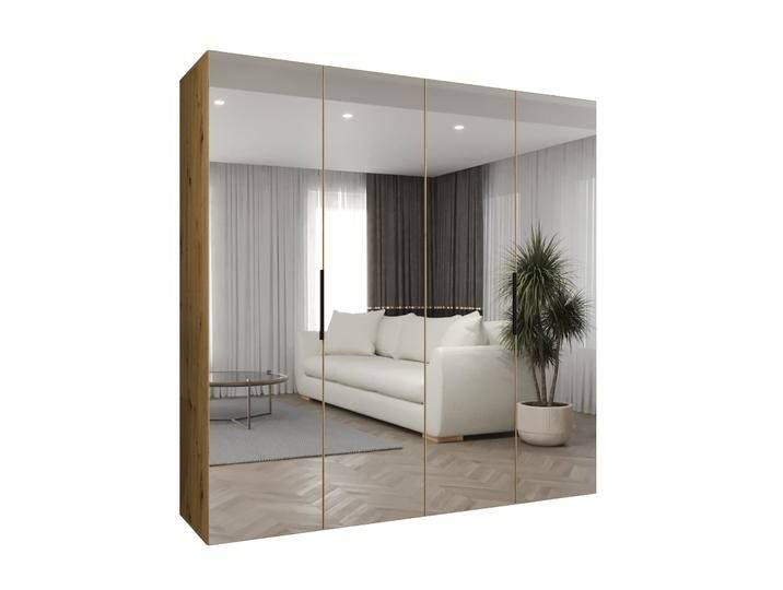 Kleiderschrank / Drehtürenschrank mit vier Spiegeltüren Korab 133, Farbe: Eiche Artisan, 2 Meter breit, zwei Kleiderstangen, Soft-Close, Griffe: Sc Kleiderschrank / Drehtürenschrank mit vier Spiegeltüren Korab 133, Farbe: Eiche Artisan, 2 Meter breit, zwei Kleiderstangen, Soft-Close, Griffe: Sc von easyMÖBEL