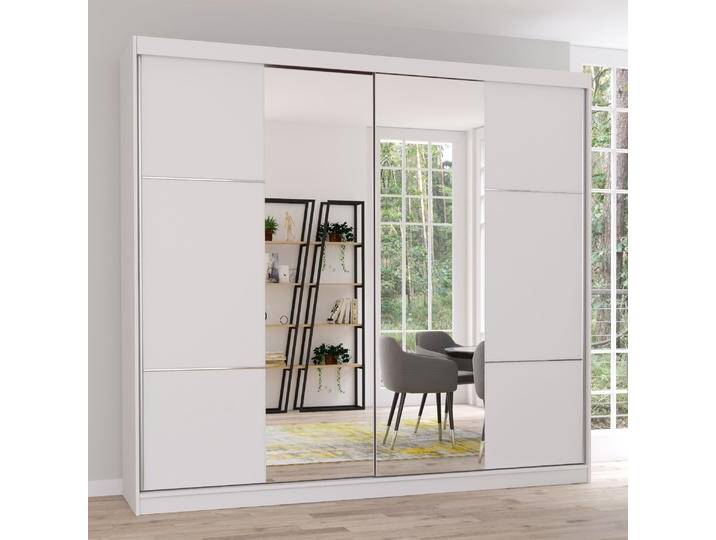 Kleiderschrank / Schiebetürenschrank 2,3 Meter breit / Kleiderschrank Gorski 47 Weiß mit Spiegel 12 Fächer Griffe: Metall 218 x 233 x Kleiderschrank / Schiebetürenschrank 2,3 Meter breit / Kleiderschrank Gorski 47 Weiß mit Spiegel 12 Fächer Griffe: Metall 218 x 233 x von easyMÖBEL