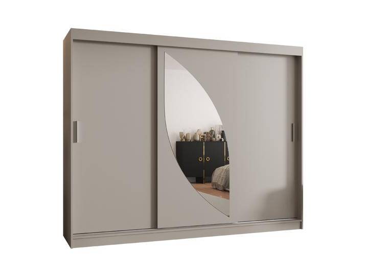Kleiderschrank / Schiebetürenschrank Jorasses 24, Farbe: Kaschmir, Aluminiumschienen, 10 Fächer, 2,5 Meter breit, zwei Spiegeltüren, zwei Kleiders Kleiderschrank / Schiebetürenschrank Jorasses 24, Farbe: Kaschmir, Aluminiumschienen, 10 Fächer, 2,5 Meter breit, zwei Spiegeltüren, zwei Kleiders von easyMÖBEL
