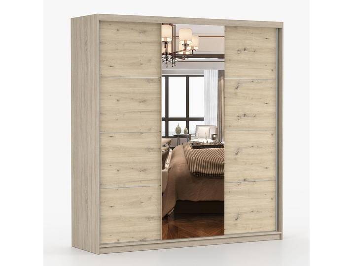 Kleiderschrank / Schiebetürenschrank Sredna 14 Artisan / Sonoma Eiche mit Spiegel 3 Türen 7 Fächer 3 Schubladen 218 x 203 x 61 cm von easyMÖBEL