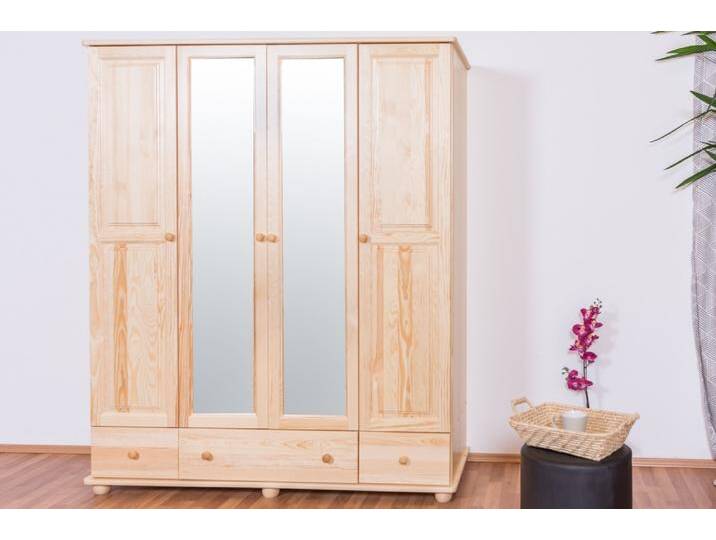 Kleiderschrank Kiefer Vollholz massiv natur Junco 02 - Abmessung: 195 x 162 x 60 cm (H x B x T) von easyMÖBEL