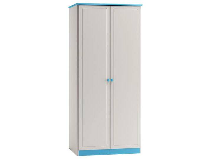 Kleiderschrank Kiefer Vollholz massiv weiß blau lackiert 008 Modernes Design 2 Drehtüren 182 x 80 x 60 cm Stabil & stilvoll von easyMÖBEL