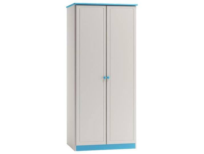 Kleiderschrank Kiefer Vollholz massiv weiß blau lackiert 008 Modernes Design 2 Drehtüren 182 x 80 x 60 cm Stabil & stilvoll von easyMÖBEL