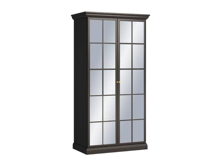 Kleiderschrank Torsakala 18 in Schwarz Graphit, 200 x 102 x 56 cm, 3 Fächer, 2 Türen mit Spiegelfront, 2 Einlegeböden, 1 Kleiderstange, Griffe Met von easyMÖBEL