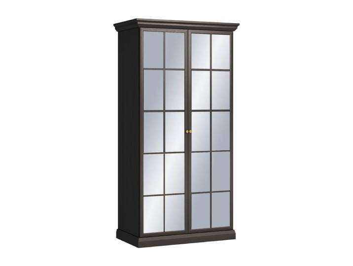 Kleiderschrank Torsakala 18 in Schwarz Graphit, 200 x 102 x 56 cm, 3 Fächer, 2 Türen mit Spiegelfront, 2 Einlegeböden, 1 Kleiderstange, Griffe Met von easyMÖBEL