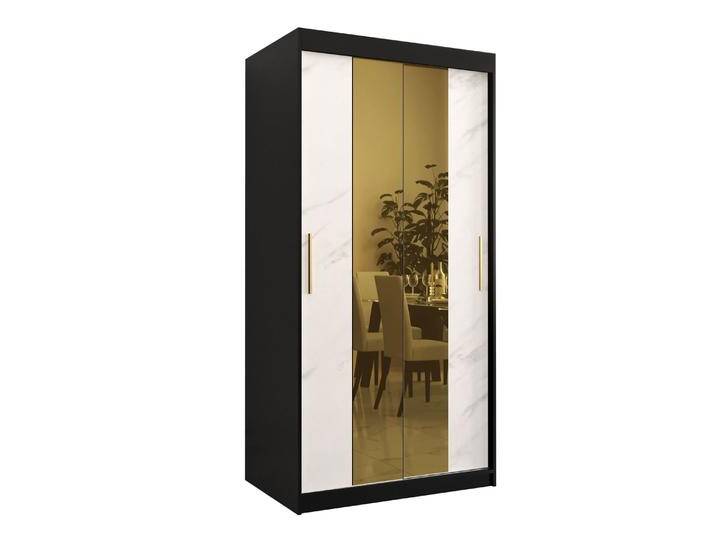 Kleiderschrank Hochfeiler 26 im modernen Marmor Stil Schwarz / Weißer Marmor 200 x 100 x 62 cm 2 Schiebetüren 2 Spiegel Viel Stauraum von easyMÖBEL