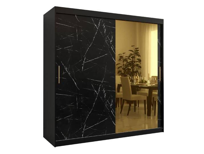 Kleiderschrank Hochfeiler 68 Schwarz / Schwarzer Marmor 200x200x62 cm 10 Fächer Spiegel Moderner Stil Schiebetüren von easyMÖBEL