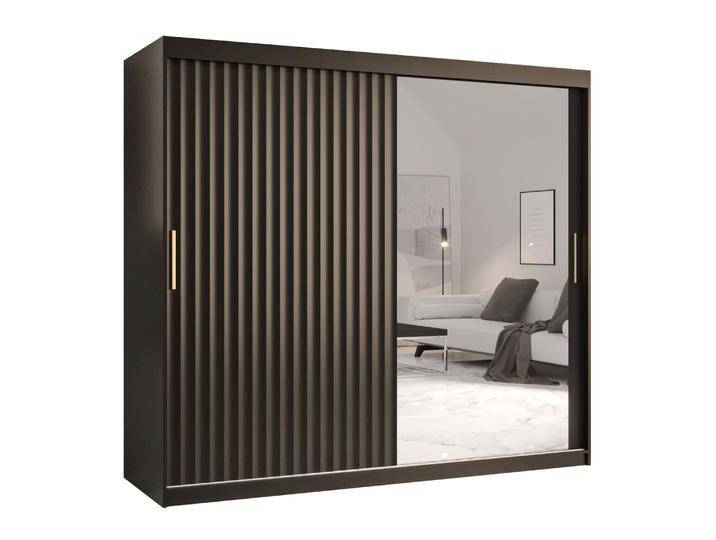 Kleiderschrank mit 10 Fächern Balmenhorn 92 Schwarz matt Spiegeltür 200 x 200 x 62 cm 2 Schiebetüren von easyMÖBEL