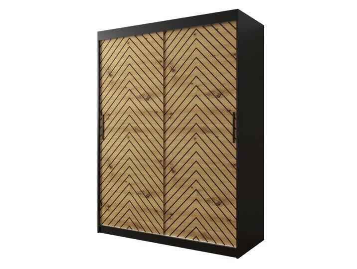 Kleiderschrank Mulhacen 53 Schwarz matt / Eiche Artisan 200x120x62 cm 5 Fächer 2 Schiebetüren Modernes Design von easyMÖBEL