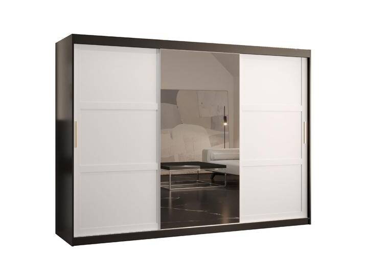 Kleiderschrank mit Spiegeltür Liskamm 47 Schwarz matt / Weiß matt 200 x 250 x 62 cm Viel Stauraum 3 Schiebetüren Modernes Design von easyMÖBEL