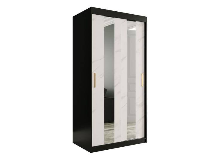 Kleiderschrank Ätna 02 Schwarz matt / Weißer Marmor 200 x 100 x 62 cm Schiebetüren Spiegel Viel Stauraum von easyMÖBEL