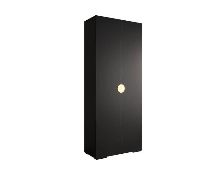 Kleiderschrank Karpaten 16 Schwarz Schlichtes Design 236,5 x 100 x 47 cm 2 Drehtüren 6 Fächer Metallgriffe matt Gold von easyMÖBEL