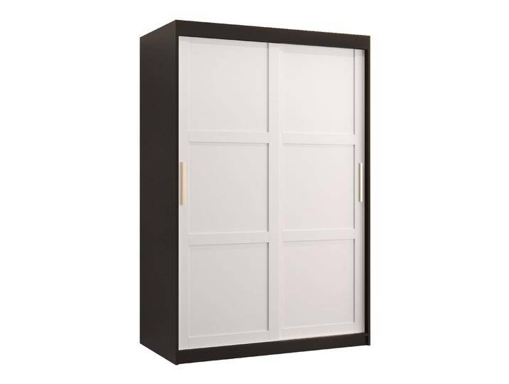 Kleiderschrank Liskamm 07 mit schlichtem Design Schwarz matt / Weiß matt 200 x 120 x 62 cm 5 Fächer 2 Kleiderstangen Schiebetüren von easyMÖBEL