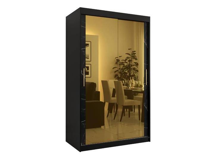 Kleiderschrank mit zwei Spiegeltüren Hochfeiler 80 Schwarz/Schwarzer Marmor 200x120x62 cm 5 Fächer Schiebetüren Hochwertige Verarbeitung von easyMÖBEL