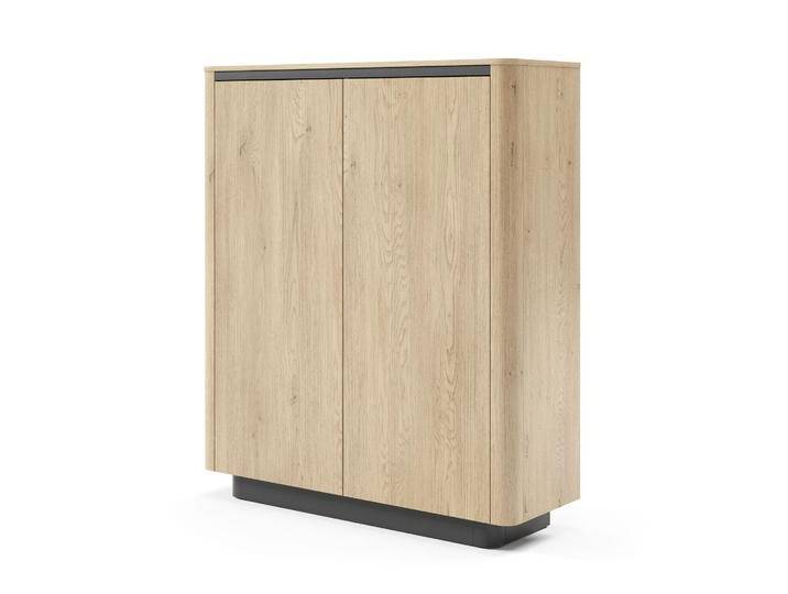 Kommode / Highboard mit Push-to-open Funktion Sakiet 02 Farbe: Eiche Cremona / Schwarz zwei Türen ABS sechs Fächer Maße: 133 x 113 x 38 von easyMÖBEL