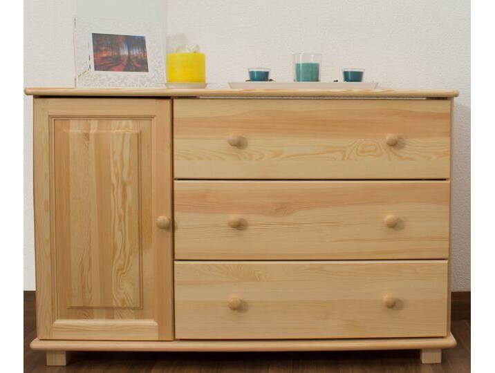 Kommode, Natur, 78x118x47 cm, Massivholz, 3 Schubladen & 2 Fächer, Landhaus & Modern von easyMÖBEL