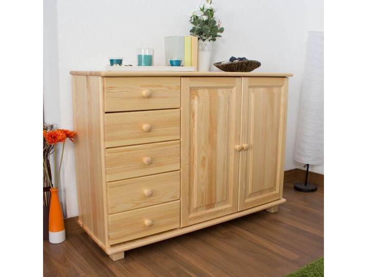 Kommode, Natur, 85x118x42 cm, Massivholz, 5 Schubladen & 2 Fächer, Landhaus/Modern von easyMÖBEL