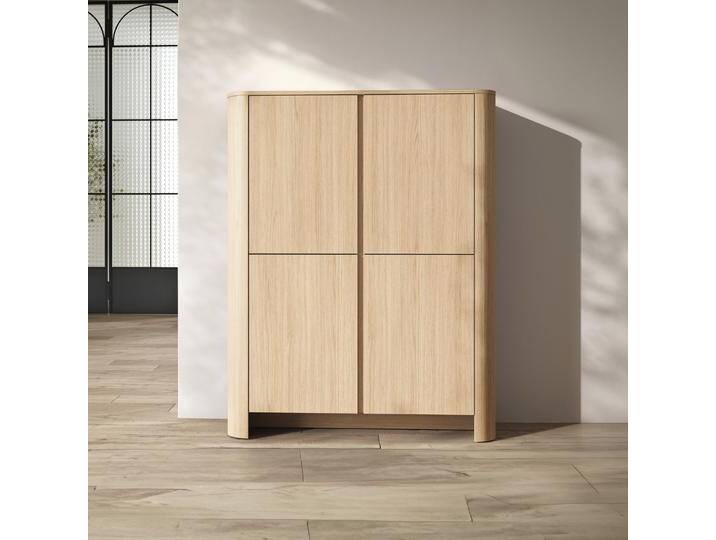Kommode, Braun Eiche, 132x103x39 cm, MDF, 2 Türen & 8 Fächer, Grifflose Front, Modern von easyMÖBEL