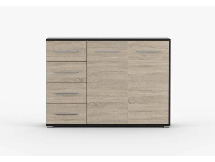 Kommode 96 x 135 x 45 cm Eiche / Schwarz Comarca 29 2 Türen 4 Schubladen 3 Fächer Zweifarbig klassisches Design eckig Stauraum Kommode 96 x 135 x 45 cm Eiche / Schwarz Comarca 29 2 Türen 4 Schubladen 3 Fächer Zweifarbig klassisches Design eckig Stauraum von easyMÖBEL