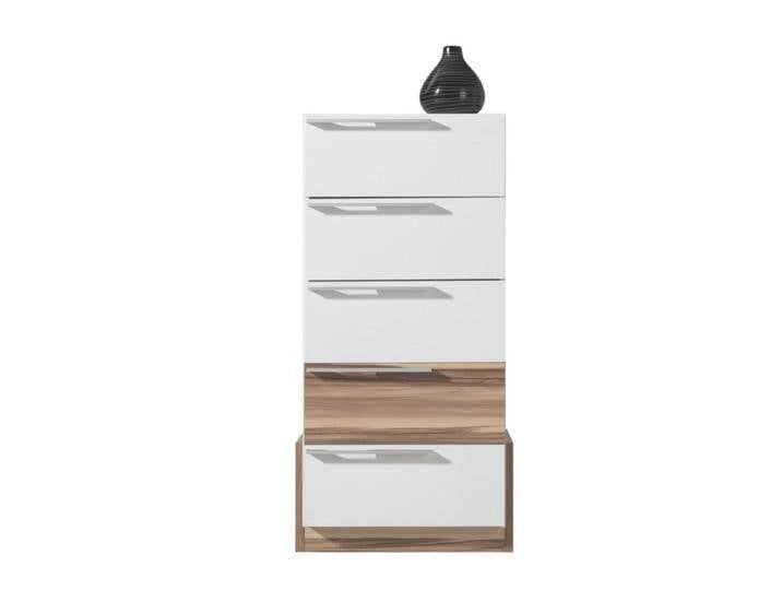 Kommode Andenne 03, Weiß / Walnuss - Abmessungen: 110 x 55 x 40 cm (H x B x T) von easyMÖBEL