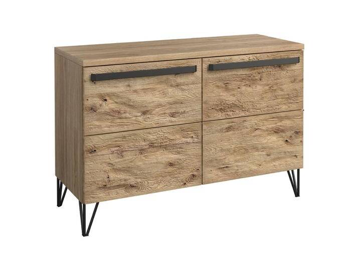 Kommode Buzet 08 Eiche/Schwarz teilmassiv 79x116x50 cm Soft Close Modernes Design Metallgriffe von easyMÖBEL