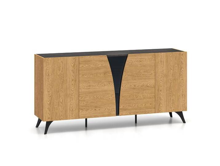 Kommode Dahomy 04 in Eiche / Esche schwarz, 82 x 170 x 40 cm, mit Innenbeleuchtung, 5 Türen und 10 Fächern, Push-to-open System, ABS-Kantenschutz Kommode Dahomy 04 in Eiche / Esche schwarz, 82 x 170 x 40 cm, mit Innenbeleuchtung, 5 Türen und 10 Fächern, Push-to-open System, ABS-Kantenschutz von easyMÖBEL