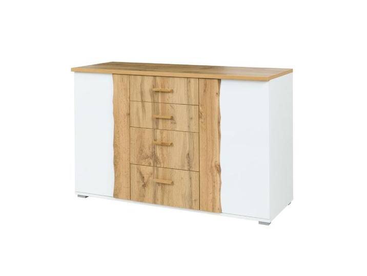 Kommode Gavdos 06, Farbe: Eiche / Weiß - Abmessungen: 82 x 130 x 45 cm (H x B x T) von easyMÖBEL