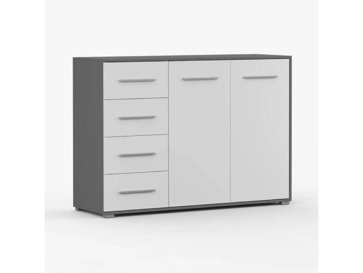 Kommode Hochglanz Weiß / Grau Comarca 06 96 x 135 x 45 cm 2 Türen 4 Schubladen 3 Fächer Zweifarbig klassisches Design Sideboard von easyMÖBEL