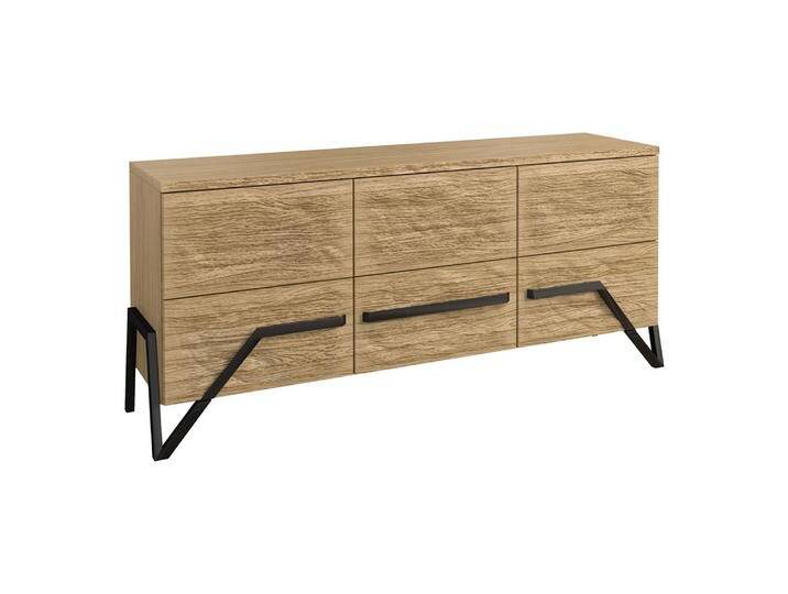 Kommode Kastav 14, Farbe: Eiche / Schwarz, teilmassiv - 79 x 180 x 50 cm (H x B x T) von easyMÖBEL