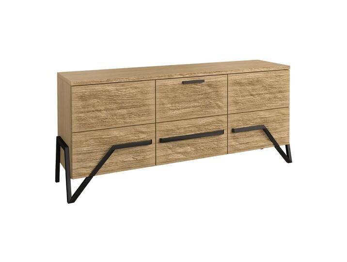 Kommode Kastav 15, Farbe: Eiche / Schwarz, teilmassiv - 79 x 180 x 50 cm (H x B x T) von easyMÖBEL
