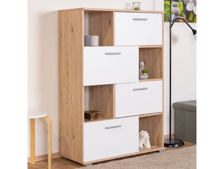 Kommode Kavieng 09, Farbe: Eiche / Weiß - Abmessungen: 130 x 90 x 40 cm (H x B x T) von easyMÖBEL