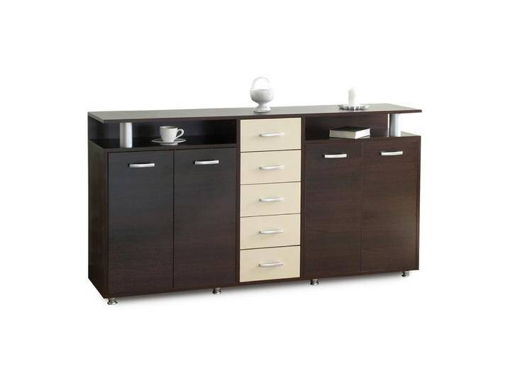 Kommode Kebumen 21, Farbe: Wenge / Sonoma Eiche - Abmessungen: 97 x 166 x 39 cm (H x B x T) von easyMÖBEL