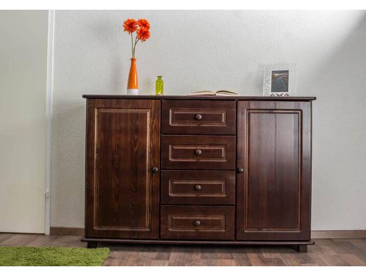 Kommode Kiefer massiv Vollholz Nussfarben 007 - Abmessung 100 x 150 x 45 cm (H x B x T) von easyMÖBEL