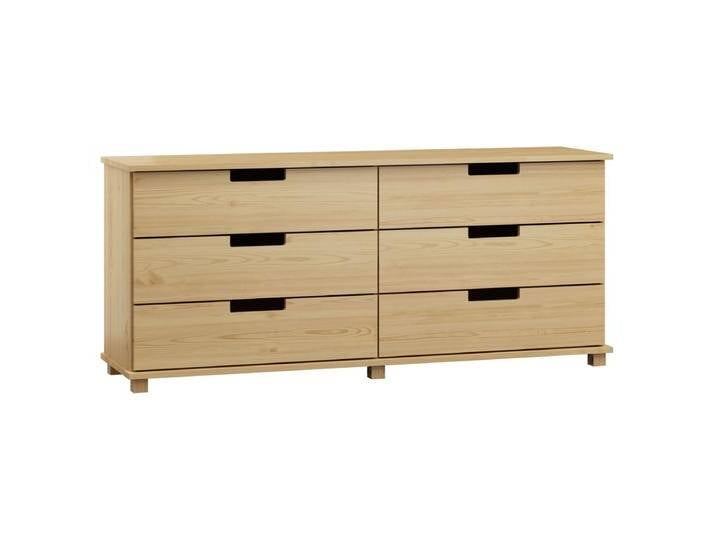 Kommode, Beige, 80x160x47 cm, Massivholz Kiefer, 6 Schubladen, Modern von easyMÖBEL