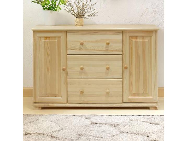 Kommode, Beige, 78x118x42 cm, Massivholz, 3 Schubladen & 4 Fächer, Landhaus/Modern von easyMÖBEL