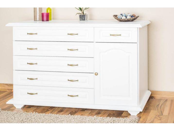 Kommode, Weiß, 139x54x88 cm, Massivholz, 5 große & 1 kleine Schublade, Landhaus/Modern Kommode, Weiß, 139x54x88 cm, Massivholz, 5 große & 1 kleine Schublade, Landhaus/Modern von easyMÖBEL
