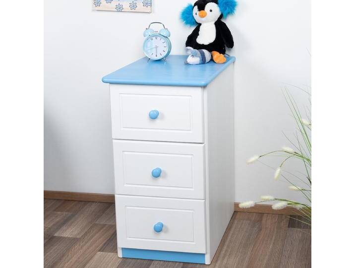 Kommode Kiefer massiv Vollholz weiß blau lackiert 007 - Abmessung 74 x 40 x 47 cm (H x B x T) von easyMÖBEL