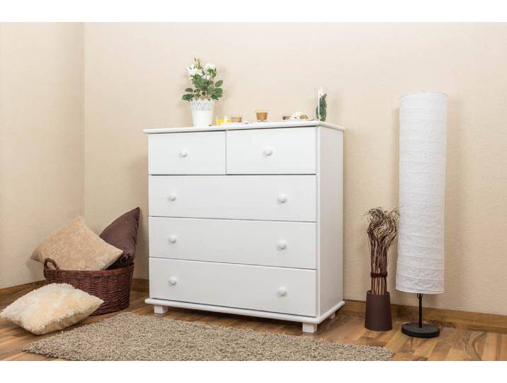 Kommode Kiefer massiv Vollholz weiß lackiert 021 - Abmessung 100 x 100 x 42 cm (H x B x T) von easyMÖBEL