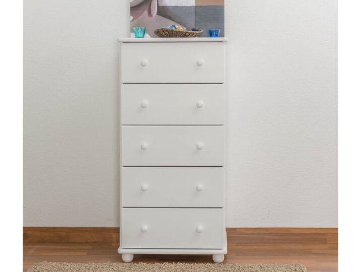 Kommode, Weiß, 123x60x42 cm, Massivholz, 5 Schubladen, Modern & Landhaus von easyMÖBEL