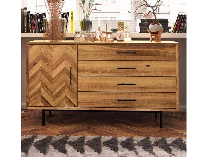 Kommode, Natur, 80x144x45 cm, Wildeiche Massivholz geölt, 4 Schubladen, Modern von easyMÖBEL